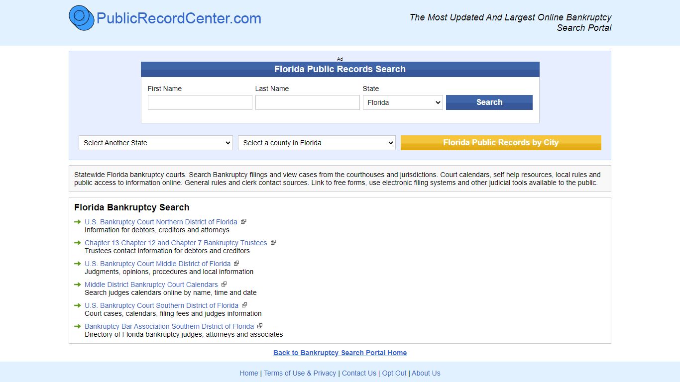 Free Florida Bankruptcy Records Directory - Public record center